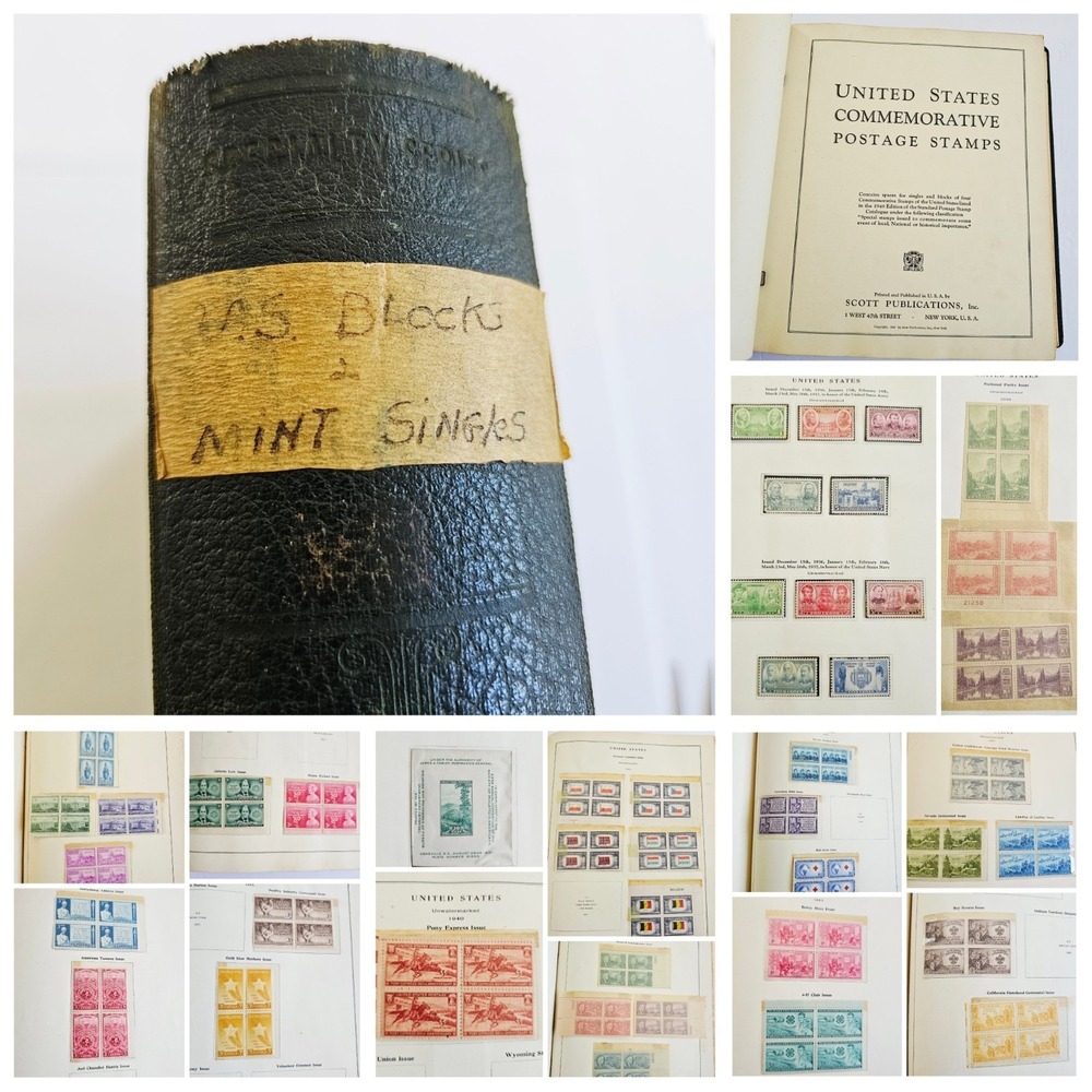 Vintage 1949 Scott US Commemorative Stamp Album Folder w/ 1930s-50s Mint Blocks